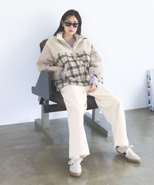 GLOBAL WORK（グローバルワーク）の「シルクブレンドクループルオーバー長袖/1051637（Tシャツ/カットソー・レディース・オフホワイト/パープル系7/杢グレー/レッド/ブラック・MEDIUM/LARGE）」の6枚目の写真