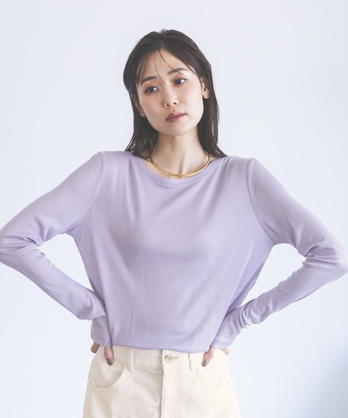 GLOBAL WORK（グローバルワーク）の「シルクブレンドクループルオーバー長袖/1051637（Tシャツ/カットソー・レディース・オフホワイト/パープル系7/杢グレー/レッド/ブラック・MEDIUM/LARGE）」の9枚目の写真