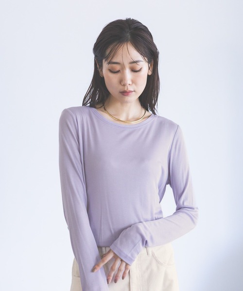 GLOBAL WORK（グローバルワーク）の「シルクブレンドクループルオーバー長袖/1051637（Tシャツ/カットソー・レディース・オフホワイト/パープル系7/杢グレー/レッド/ブラック・MEDIUM/LARGE）」の10枚目の写真