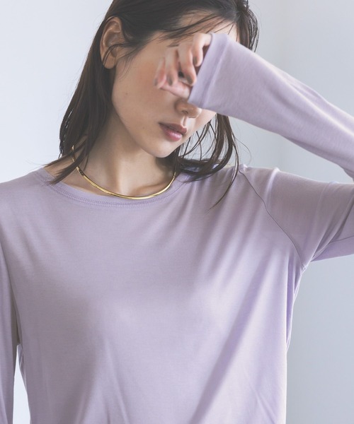 GLOBAL WORK（グローバルワーク）の「シルクブレンドクループルオーバー長袖/1051637（Tシャツ/カットソー・レディース・オフホワイト/パープル系7/杢グレー/レッド/ブラック・MEDIUM/LARGE）」の12枚目の写真
