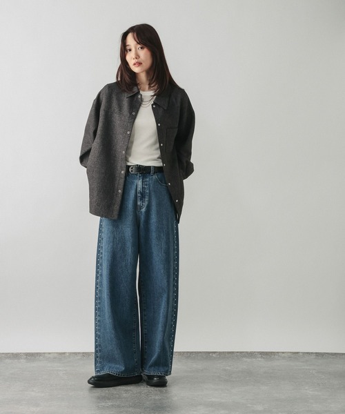 GLOBAL WORK（グローバルワーク）の「シルクブレンドクループルオーバー長袖/1051637（Tシャツ/カットソー・レディース・オフホワイト/パープル系7/杢グレー/レッド/ブラック・MEDIUM/LARGE）」の13枚目の写真