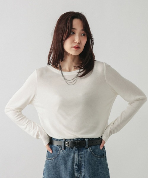 GLOBAL WORK（グローバルワーク）の「シルクブレンドクループルオーバー長袖/1051637（Tシャツ/カットソー・レディース・オフホワイト/パープル系7/杢グレー/レッド/ブラック・MEDIUM/LARGE）」の15枚目の写真