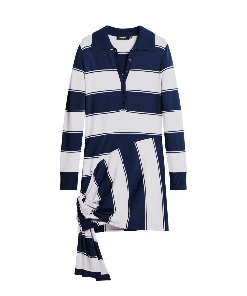 Desigual(デシグアル)の「Striped polo knot tie shirt dress / ストライプポロノット結び目シャツドレス(ワンピース・レディース・ブルー・XS/S/M/L)」の1枚目の写真