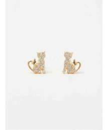 【88eighty-eight】ゴールドビジューキラキラ猫ミニピアス【import】(MA)