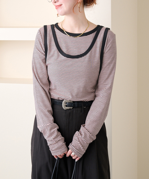 B.C STOCK(ベーセーストック)の「【ZOZO先行販売】《2枚セット》Gleamy / グリーミー ボーダーカットソー+タンク(Tシャツ/カットソー・レディース・ピンク系その他/ネイビー/レッド/ブラウン・FREE)」の3枚目の写真