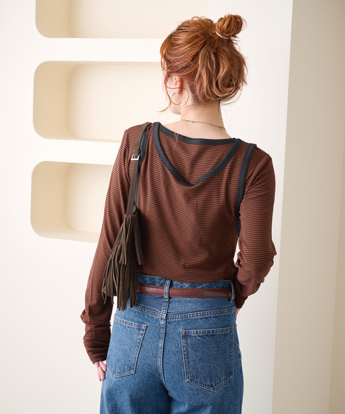 B.C STOCK(ベーセーストック)の「【ZOZO先行販売】《2枚セット》Gleamy / グリーミー ボーダーカットソー+タンク(Tシャツ/カットソー・レディース・ピンク系その他/ネイビー/レッド/ブラウン・FREE)」の12枚目の写真