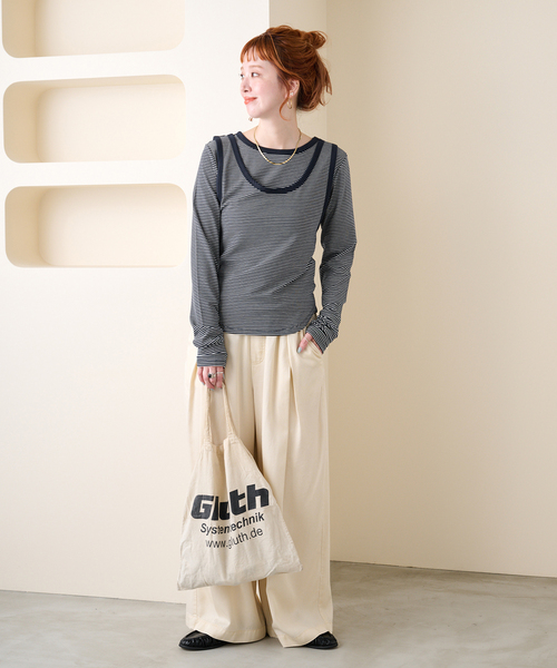 B.C STOCK(ベーセーストック)の「【ZOZO先行販売】《2枚セット》Gleamy / グリーミー ボーダーカットソー+タンク(Tシャツ/カットソー・レディース・ピンク系その他/ネイビー/レッド/ブラウン・FREE)」の14枚目の写真