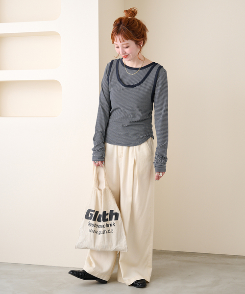 B.C STOCK(ベーセーストック)の「【ZOZO先行販売】《2枚セット》Gleamy / グリーミー ボーダーカットソー+タンク(Tシャツ/カットソー・レディース・ピンク系その他/ネイビー/レッド/ブラウン・FREE)」の15枚目の写真