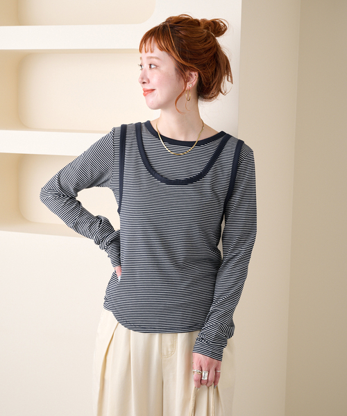 B.C STOCK(ベーセーストック)の「【ZOZO先行販売】《2枚セット》Gleamy / グリーミー ボーダーカットソー+タンク(Tシャツ/カットソー・レディース・ピンク系その他/ネイビー/レッド/ブラウン・FREE)」の19枚目の写真