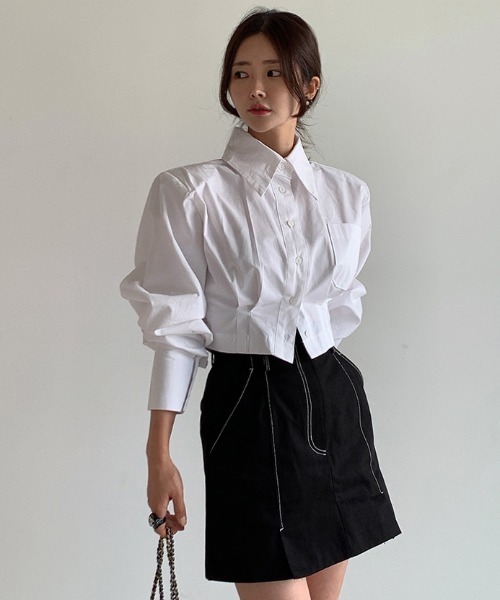 FAVORITO(ファヴォリート)の「襟付きショートシャツ(シャツ/ブラウス・レディース・ホワイト/ブラック・F)」の21枚目の写真