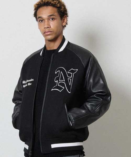 RAGLAN SLEEVE PATCHED ZIPPER STADIUM JACKET / ラグランスリーブ