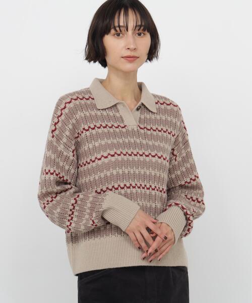 human woman(ヒューマンウーマン)の「◆地柄ポロ衿ニット(ニット/セーター・レディース・ダークオリーブ/ベージュ系その他3・MEDIUM)」の4枚目の写真