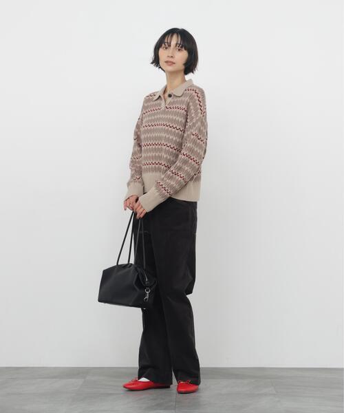 human woman(ヒューマンウーマン)の「◆地柄ポロ衿ニット(ニット/セーター・レディース・ダークオリーブ/ベージュ系その他3・MEDIUM)」の5枚目の写真