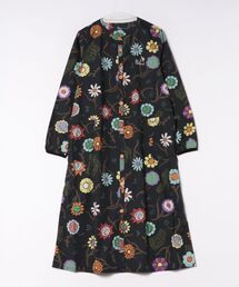 オリジナル総柄Pt ノーカラー ロングシャツ ワンピース W