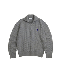 Heavyweight Cable Half Zip Knit [GRAY]_COOSKT042GRAY