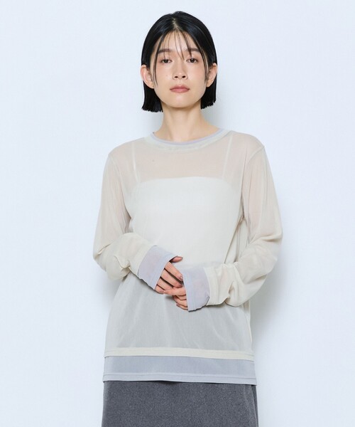 feerique(フィーリック)の「feerique チュールメッシュ配色インナー(Tシャツ/カットソー・レディース・ブラック/モカ/キナリ・2)」の1枚目の写真