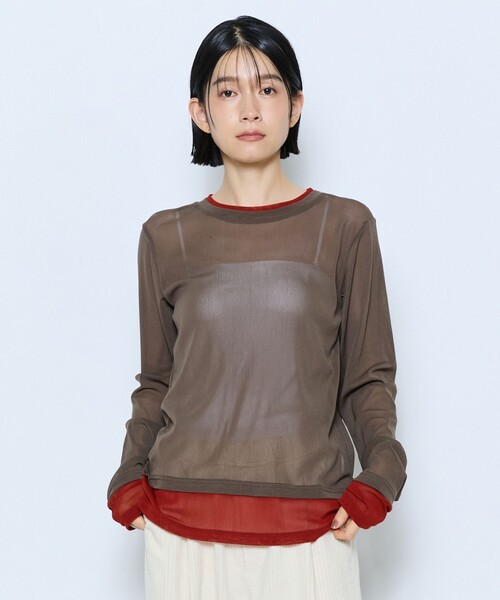 feerique(フィーリック)の「feerique チュールメッシュ配色インナー(Tシャツ/カットソー・レディース・ブラック/モカ/キナリ・2)」の3枚目の写真