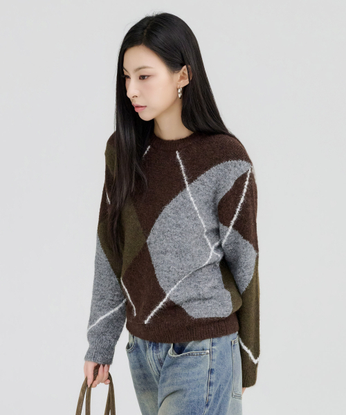 CHASECULT(チェイスカルト)の「レディース アーガイル セーター-FFRG5278D08(ニット/セーター・レディース・ブラウン・90/85)」の2枚目の写真