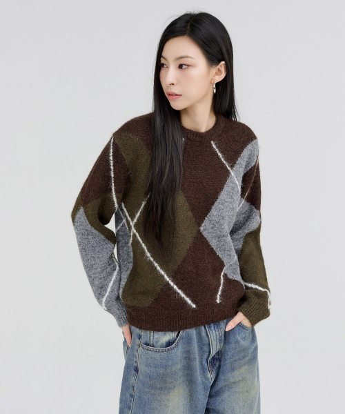 CHASECULT(チェイスカルト)の「レディース アーガイル セーター-FFRG5278D08(ニット/セーター・レディース・ブラウン・90/85)」の3枚目の写真