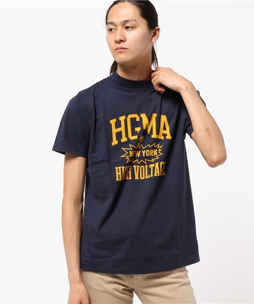 HYSTERIC GLAMOUR(ヒステリックグラマー)の「HIGH VOLTAGE NY pt モックネックT-SH(Tシャツ/カットソー・メンズ・ネイビー/ホワイト/トップグレー・SMALL/LARGE/MEDIUM/X-LARGE)」の1枚目の写真