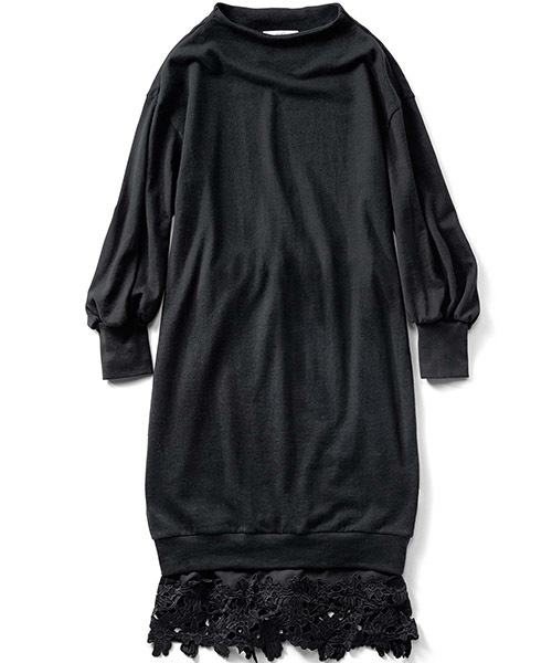 IEDIT（イディット）の「女っぽい絶妙レイヤードが完成する甘編みスウェットワンピ＆すそレースペチスカートセット　（ワンピース・レディース・杢グレー/ブラック・LARGE/SMALL/XX-LARGE/X-LARGE/MEDIUM）」の5枚目の写真