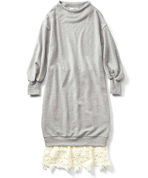 IEDIT（イディット）の「女っぽい絶妙レイヤードが完成する甘編みスウェットワンピ＆すそレースペチスカートセット　（ワンピース・レディース・杢グレー/ブラック・LARGE/SMALL/XX-LARGE/X-LARGE/MEDIUM）」の4枚目の写真