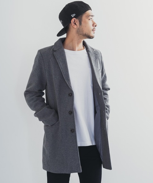 Rocky Monroe(ロッキーモンロー)の「カルゼ メルトン ウール チェスターコート(チェスターコート・メンズ・ブラック/ネイビー/オリーブ/その他/その他1/キャメル/チャコール/グレー/その他2・M/L/XL/S)」の3枚目の写真