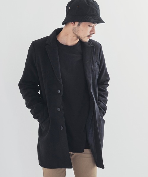 Rocky Monroe(ロッキーモンロー)の「カルゼ メルトン ウール チェスターコート(チェスターコート・メンズ・ブラック/ネイビー/オリーブ/その他/その他1/キャメル/チャコール/グレー/その他2・M/L/XL/S)」の2枚目の写真