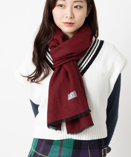 Jubilee Fabric(ジュビリーファブリック)の「ラナウール ヘリンボーン 大判ストール(マフラー・レディース・ネイビー/ブラウン/グレー/レッド・FREE)」の1枚目の写真