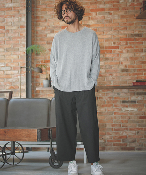 ANGENEHM（アンゲネーム）の「mlt2283-Waffle Wide Long Sleeve Cut sew カットソー(MADE IN JAPAN)（Tシャツ/カットソー・メンズ・オフホワイト/杢グレー/ブラック・S/M/L）」の5枚目の写真