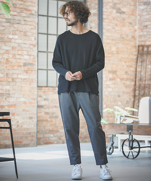 ANGENEHM（アンゲネーム）の「mlt2283-Waffle Wide Long Sleeve Cut sew カットソー(MADE IN JAPAN)（Tシャツ/カットソー・メンズ・オフホワイト/杢グレー/ブラック・S/M/L）」の6枚目の写真