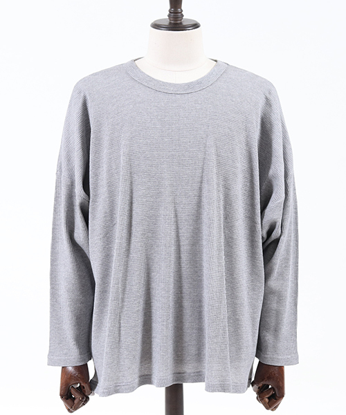 ANGENEHM（アンゲネーム）の「mlt2283-Waffle Wide Long Sleeve Cut sew カットソー(MADE IN JAPAN)（Tシャツ/カットソー・メンズ・オフホワイト/杢グレー/ブラック・S/M/L）」の9枚目の写真
