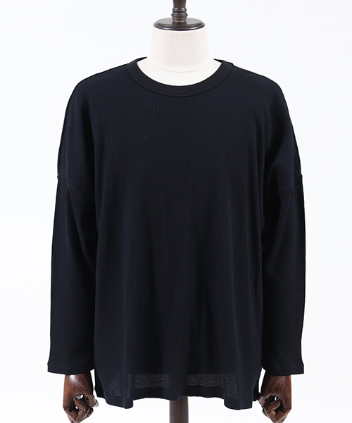 ANGENEHM（アンゲネーム）の「mlt2283-Waffle Wide Long Sleeve Cut sew カットソー(MADE IN JAPAN)（Tシャツ/カットソー・メンズ・オフホワイト/杢グレー/ブラック・S/M/L）」の11枚目の写真