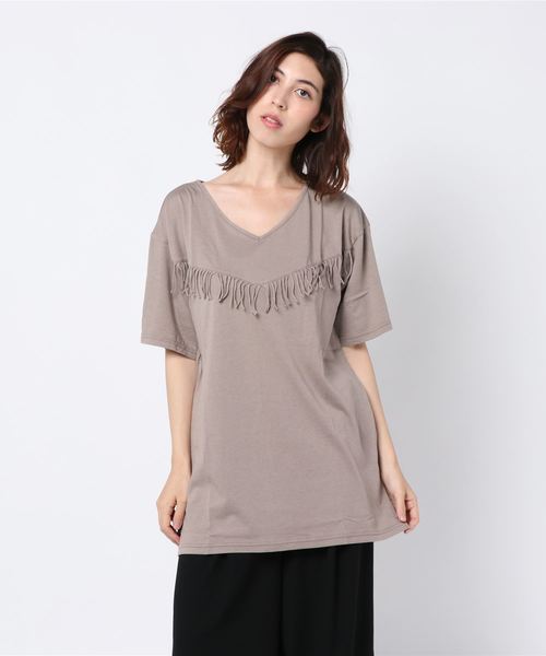 SLOBE IENA(スローブイエナ)の「フリンジチュニックTシャツ◆(Tシャツ/カットソー・レディース・ブラック/ベージュ・FREE)」の8枚目の写真