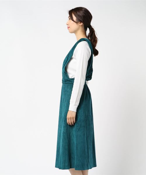 STYLEBLOCK（スタイルブロック）の「ベロアサスペンダー付きスカートジャンパースカート（スカート・レディース・ブラック/ブラウン/グリーン/キャメル・M）」の5枚目の写真