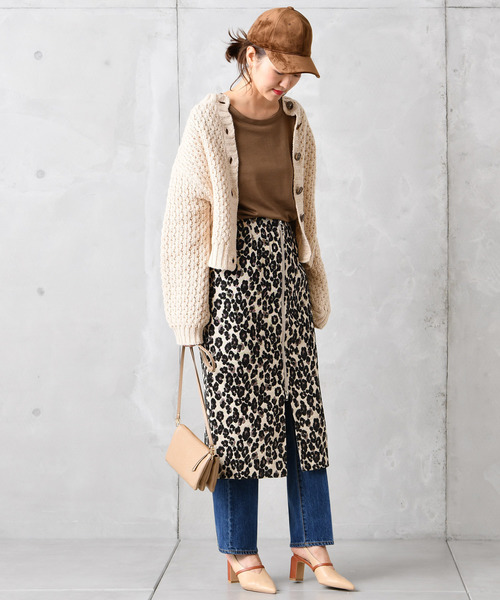 DouDou（ドゥドゥ）の「ヒョウ柄ジャガードスカート（スカート・レディース・オフホワイト/カーキ・36/38）」の10枚目の写真
