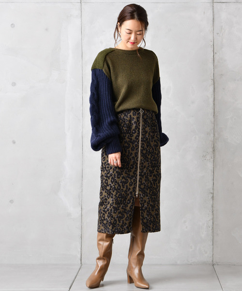 DouDou（ドゥドゥ）の「ヒョウ柄ジャガードスカート（スカート・レディース・オフホワイト/カーキ・36/38）」の13枚目の写真