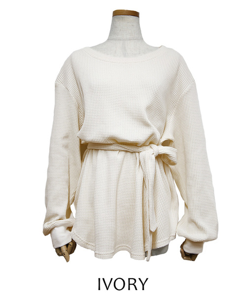 select MOCA（セレクトモカ）の「サーマルベルトセットトップス（Tシャツ/カットソー・レディース・ブラウン/グレー/アイボリー・FREE）」の4枚目の写真