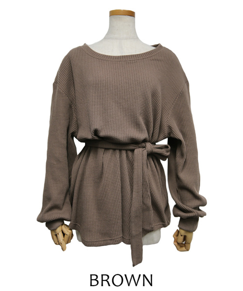 select MOCA（セレクトモカ）の「サーマルベルトセットトップス（Tシャツ/カットソー・レディース・ブラウン/グレー/アイボリー・FREE）」の6枚目の写真