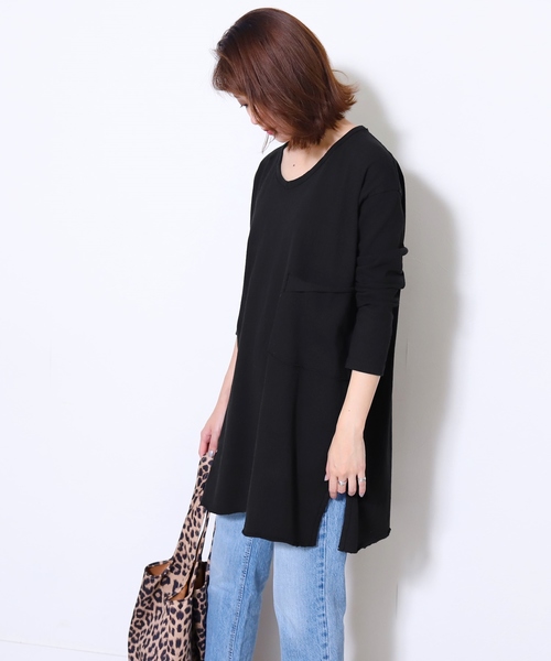 reca(レカ)の「ビッグシルエットポケットデザインスリットカットソー(Tシャツ/カットソー・レディース・オフホワイト/ブラック/オレンジ系その他・FREE)」の6枚目の写真