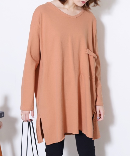 reca(レカ)の「ビッグシルエットポケットデザインスリットカットソー(Tシャツ/カットソー・レディース・オフホワイト/ブラック/オレンジ系その他・FREE)」の16枚目の写真