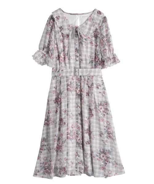 アクシーズファム ミニワンピース ピンク 花柄 シフォン フェミニン t4133 axes femme（アクシーズファム）の「花柄フェミニンワンピース
