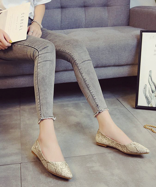 c.u.l】パイソン型押し レオパード ヒョウ柄 フラットシューズ