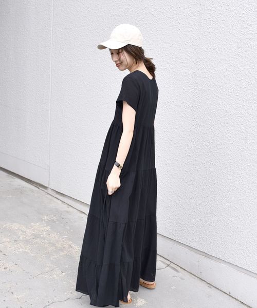 SHIPS（シップス）の「ヨウリュウティアード2WAYワンピース◇（ワンピース・レディース・ブラック/ベージュ/グリーン・ONE SIZE）」の4枚目の写真