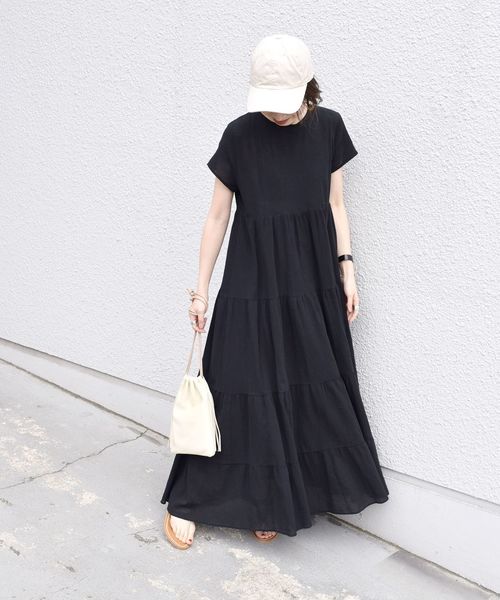 SHIPS（シップス）の「ヨウリュウティアード2WAYワンピース◇（ワンピース・レディース・ブラック/ベージュ/グリーン・ONE SIZE）」の6枚目の写真