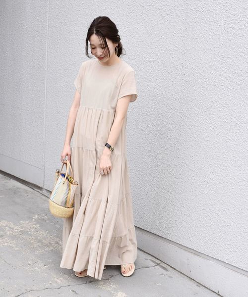 SHIPS（シップス）の「ヨウリュウティアード2WAYワンピース◇（ワンピース・レディース・ブラック/ベージュ/グリーン・ONE SIZE）」の9枚目の写真