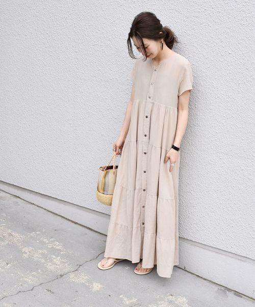 SHIPS（シップス）の「ヨウリュウティアード2WAYワンピース◇（ワンピース・レディース・ブラック/ベージュ/グリーン・ONE SIZE）」の12枚目の写真