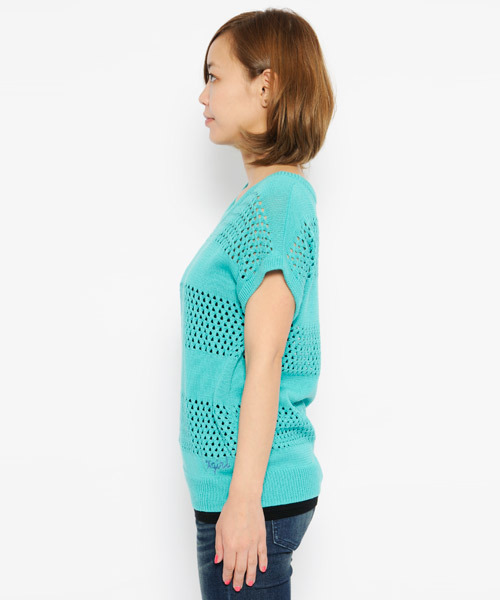 X-girl(エックスガール)の「MESH BORDER KNIT TOP(ニット/セーター・レディース・ホワイト/ブラック/グリーン・2/1)」の10枚目の写真