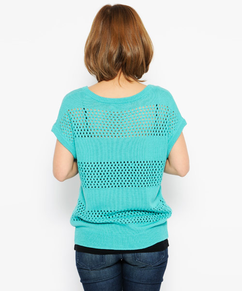 X-girl(エックスガール)の「MESH BORDER KNIT TOP(ニット/セーター・レディース・ホワイト/ブラック/グリーン・2/1)」の11枚目の写真