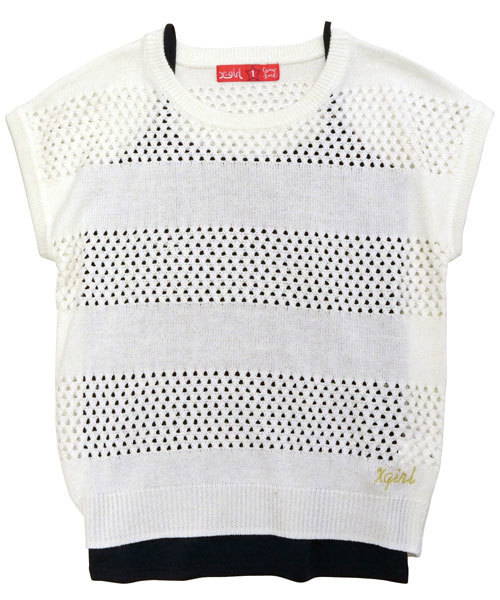 X-girl(エックスガール)の「MESH BORDER KNIT TOP(ニット/セーター・レディース・ホワイト/ブラック/グリーン・2/1)」の12枚目の写真